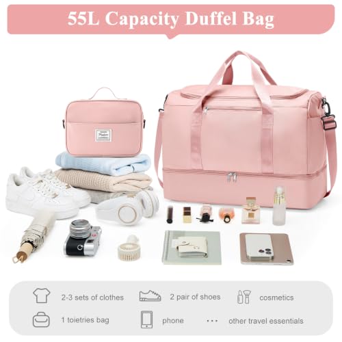 Travel Duffle Bag with Shoe Compartment, XL Weekender Bags for Women - color: B-Pink, size: Extra Large