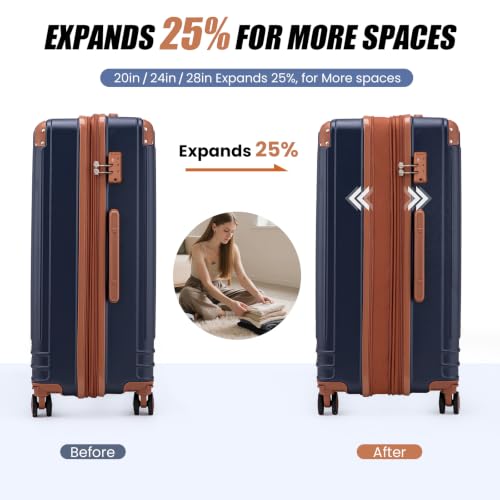 KUNEL Luggage Sets 5 Piece, Hardshell Expandable Suitcase, 20/24/28inch - color: Blue