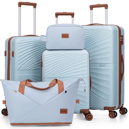 Eeeza Luggage Sets 5 Piece Hardside Suitcase,Sky Blue(20"/24"/28"/DB/TB) - color: Sky blue