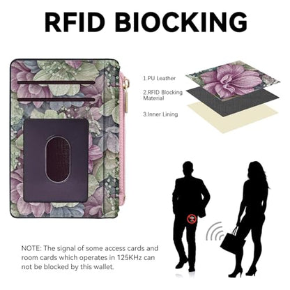 Tipmile Womens Credit Card Holder Wallet, Small Slim RFID Blocking Sleeve - color: Flowers
