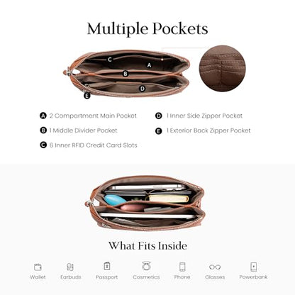 befen Genuine Leather Crossbody Bags for Women, Small RFID Leather Purses - color: Cognac Brown