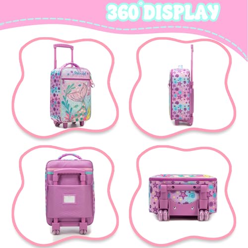 Kids Luggage with Wheels Softside 16" Kids Suitcase for Girls Luggage for Kid Airline Approved & Multi-function Carry Bag 3pcs Set - color: Fenyuwei