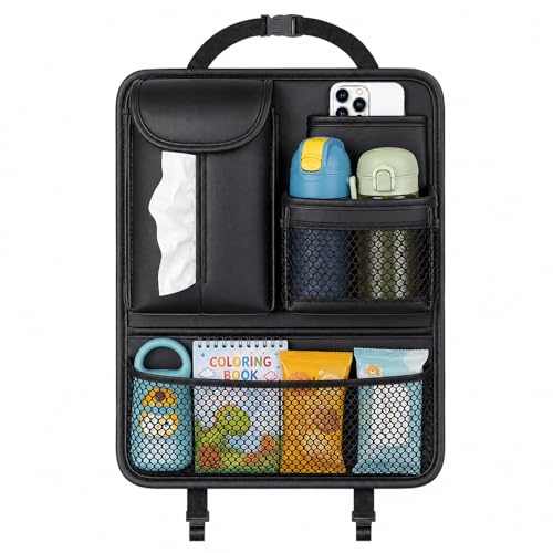 Backseat Car Organizer for Kids, Back Seat Car Organizer with 5 Pockets - color: Black