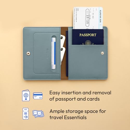 carrotez Premium RFID Blocking Leather Passport Cover – Fog Blue - color: Fog Blue