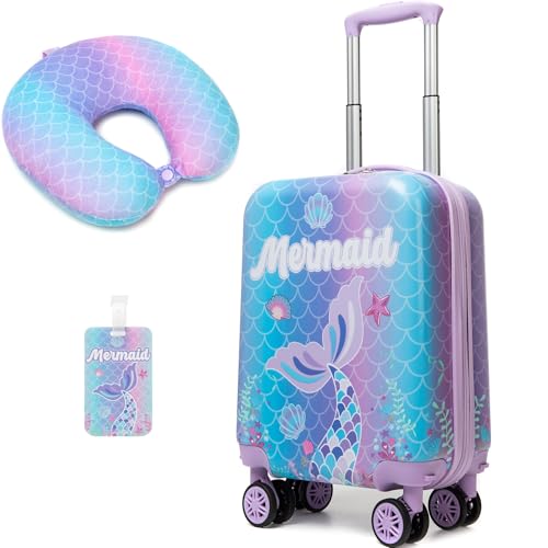 Cute Mermaid Kids Luggage Set 2 piece Kids Suitcase with Spinner Wheels 16" Childrens Luggage for Girls With Wheels Hard Shell Luggage Sets Airline Approved - color: 1007