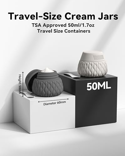Travel Containers for Toiletries with Clear Bag, 1.7oz TSA Approved Travel Size Containers, All Silicone Refillable Cosmetic Jars, Leakproof Accessories for Cosmetic Face Body Hand Cream