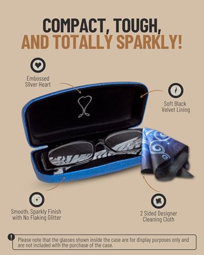 SPUNKYsoul Eye Glasses Case Girl Sparkle Smooth Glitter Hard Shell Eyeglass for Women - color: Blue, size: Medium