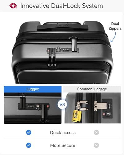 LUGGEX Front Pocket Expandable Carry On Luggage, Black, 20" - color: Black, size: 20 Inch