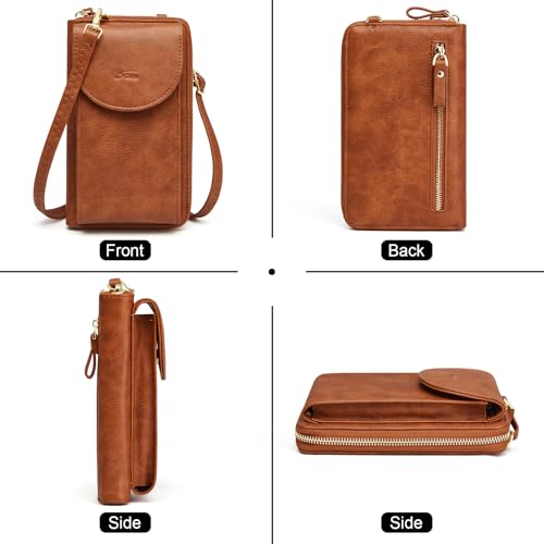 S-ZONE Small Crossbody Bags for Women Phone Purse RFID Blocking Wallet - color: Retro Brown