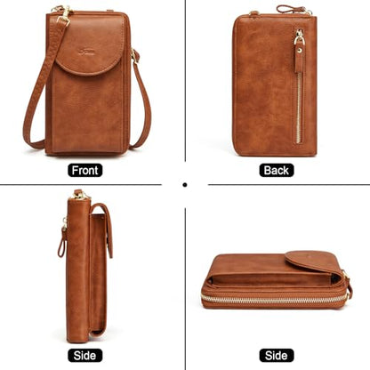 S-ZONE Small Crossbody Bags for Women Phone Purse RFID Blocking Wallet - color: Retro Brown