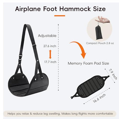 Foot Hammock for Plane Travel, Airplane Foot Hammock, Adjustable Foot Rest Sling with Memory Foam, Airplane Gadgets Travel Essentials for Long Time Flight (Black+Navy) - color: Black+navy