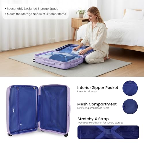 25" Checked Luggage Hardside Suitcase Expandable 20% - color: Lavender, size: Checked-Medium 25-Inch
