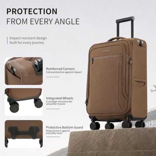 Verage Toledo Carry On Luggage with Spinner Wheels (20-Inch, Cocoa Brown) | Softside Expandable Suitcase, TSA Lock, Business Suitcase - color: Cocoa Brown, size: Carry-On 20-Inch