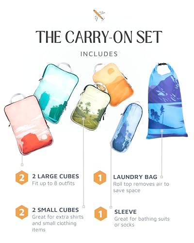 TRIPPED Travel Gear Compression Packing Cubes for Carry-On Travel 6-Pack - color: Getaways, size: 6 Piece