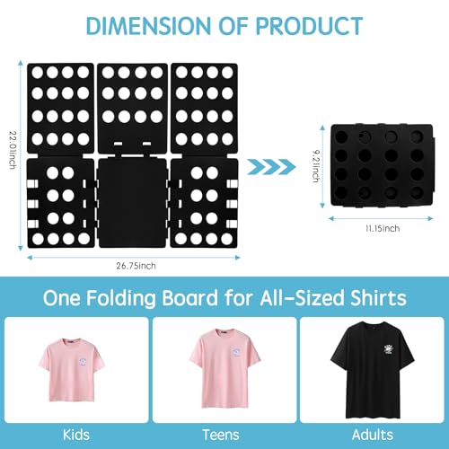 GYE T-Shirt Folding Board, Plastic Clothes Folder for Kids & Adults, Black