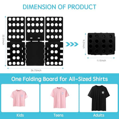 GYE T-Shirt Folding Board, Plastic Clothes Folder for Kids & Adults, Black