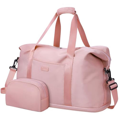 Capolo Expandable Travel Duffle Bag Weekender Overnight Bags for Women Men - color: Pink, size: Large