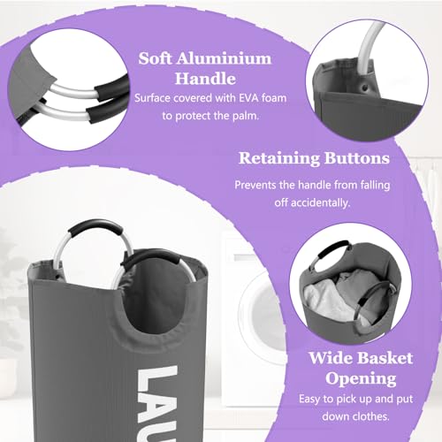 95L Collapsible Laundry Basket, Clothes Hamper with Handle, Dark Grey - color: Dark Grey, size: L-95L