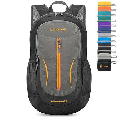 ZOMAKE Lightweight Packable Backpack 25L, Foldable Hiking Daypack - color: Black&medium Grey