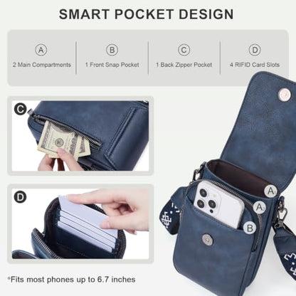 POIUGOYA Small Vegan Leather Crossbody Purse for Women, Cell Phone Purse - color: A-dark Blue