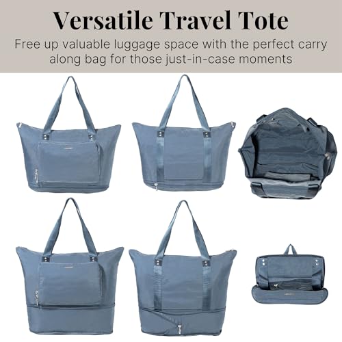 Baggallini Carryall Expandable Lightweight Travel Tote 22" Packable Folding Compact Nylon Washable Weekender w/Luggage Sleeve - color: Mist