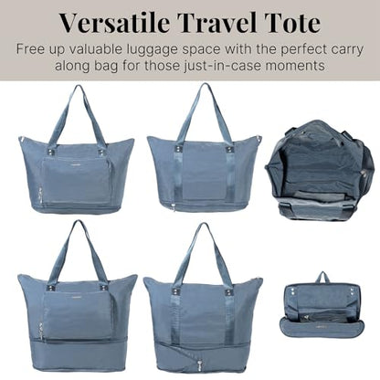 Baggallini Carryall Expandable Lightweight Travel Tote 22" Packable Folding Compact Nylon Washable Weekender w/Luggage Sleeve - color: Mist