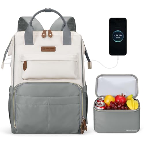 Maelstrom 15.6-17.3" Laptop Backpack with Lunch Box, Work Bag for Women Men - color: Gray-beige
