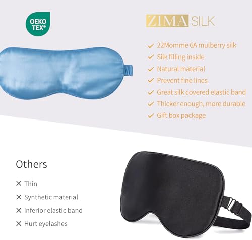 ZIMASILK Adjustable 100% 22 Momme Mulberry Silk Sleep Mask - color: Sky Blue