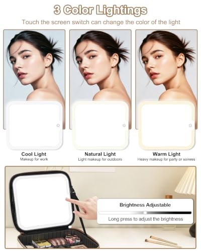 Relavel Birthday Gifts for Women Teen Girls, Initial Makeup Bag with LED Mirror, Personalized Cosmetic Organizer with 3 Light Modes, Rechargeable Travel Bag with Compartment & Adjustable Dividers - V - style: V