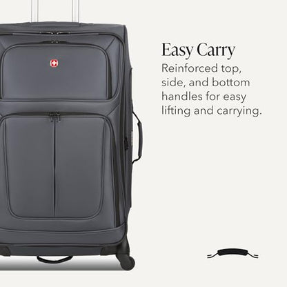 SwissGear Sion Softside Expandable Spinner Luggage Durable Lightweight Travel Suitcase, Dark Grey, Checked-Large - color: Dark Grey, size: Checked-Large