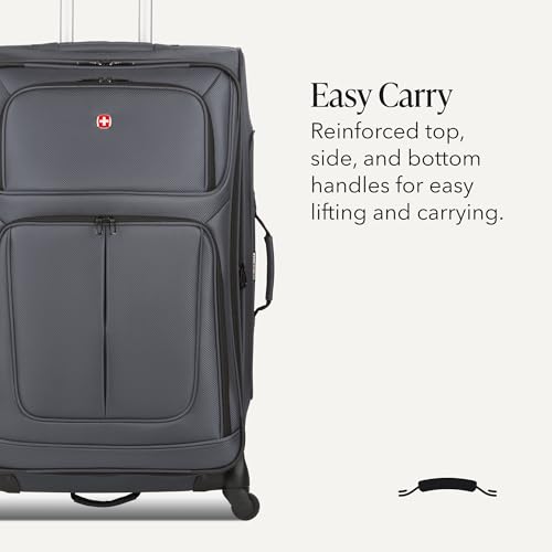 SwissGear Sion Softside Expandable Spinner Luggage Durable Lightweight Travel Suitcase, Dark Grey, Checked-Large - color: Dark Grey, size: Checked-Large
