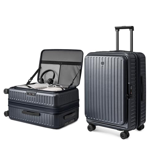 NINETYGO Top Opening 24 Inch Medium Checked Luggage, Expandable & Lightweight, Scratch Resistant PC Hardside with Deep Cabin Design, TSA Lock & 360° Spinner Wheels (Dark Grey, Alps) - color: 06-Dark Grey, size: Checked 24-Inch