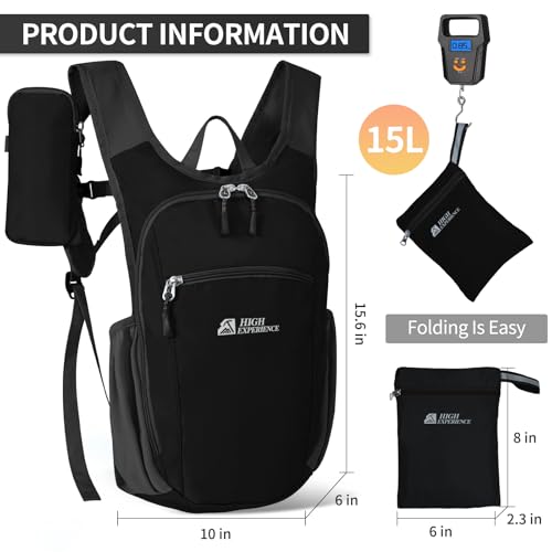 Small Hiking Backpack Packable Lightweight for Women Men - color: Black, size: 10L
