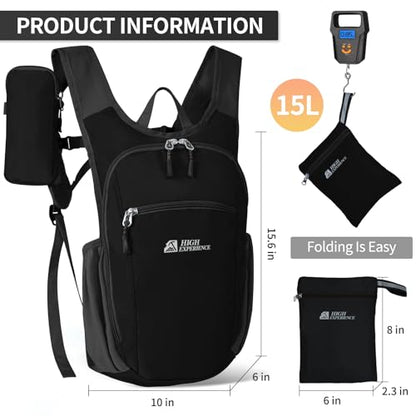 Small Hiking Backpack Packable Lightweight for Women Men - color: Black, size: 10L