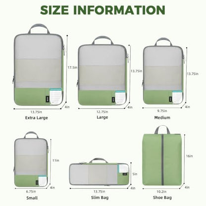 BAGAIL Lightweight Compression Packing Cubes for Travel, 6 Set,Matcha Green - color: Matcha Green