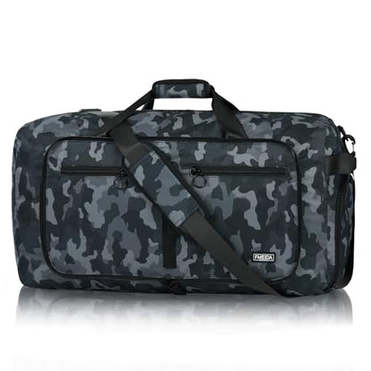 Fmeida 65L Duffle Bag Foldable Travel Duffel Bags for Men Women Travel Bag - color: Glossy BlackCamo