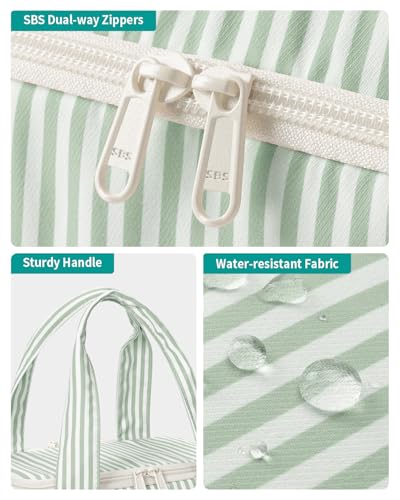 Narwey Travel Toiletry Bag for Women, Large Cosmetic Makeup Bag Organizer - color: Y-Mint Green Stripe