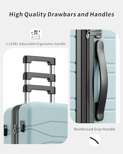 3 Piece Expandable Luggage Set with Spinner Wheels Hardshell Suitcase Set - color: Light Blue