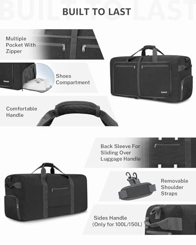 Gonex 80L Foldable Travel Duffle Bag with Shoe Compartment, Lightweight - color: Dark Grey, size: 80L