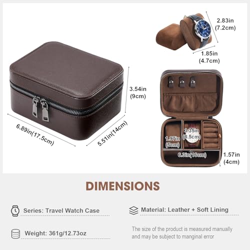 ProCase Travel Watch Case, 2 Slots Mens Jewelry Box -Brown - color: Brown, size: 2-Slot
