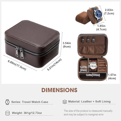 ProCase Travel Watch Case, 2 Slots Mens Jewelry Box -Brown - color: Brown, size: 2-Slot