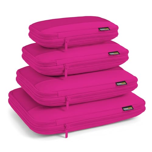 4 Piece Compression Packing Cubes for 3–7 Day Travel, Space Saving Travel Organizers with Breathable Mesh, Double-Zipper Packing Cubes for Carry-On & Suitcases (Red) - color: Red, size: 4 Pack