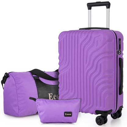 Eeeza Carry On Luggage Set 3 Piece Suitcases, Bright Purple (20/DB/TB) - color: Bright Purple