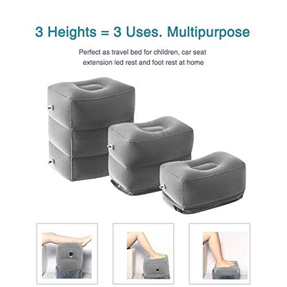 ZIQIAN Inflatable Travel Foot Rest Pillow, Adjustable 3-Layer Height - color: Grey