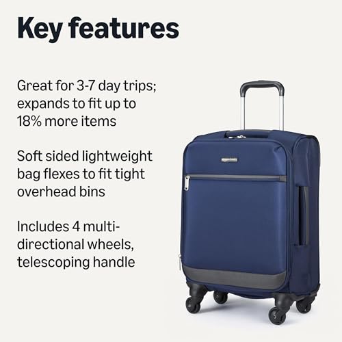 Amazon Basics Softside 수하물, 네이비 블루, 미디엄 기내용 - color: 네이비 블루, size: 18”, style: 미디엄 기내용