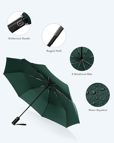 Compact Travel Umbrella, Windproof Auto Open & Close, Lightweight Design | Compact Travel Umbrella, Windproof Auto Open & Close, Lightweight Design - color: Greener