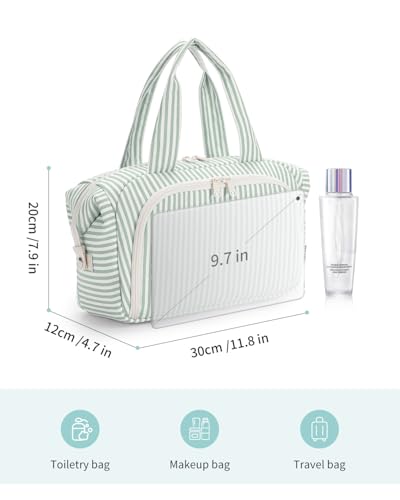 Narwey Travel Toiletry Bag for Women, Large Makeup Cosmetic Organizer Bag - color: Y-Mint Green Stripe