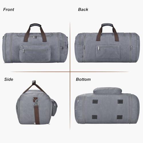 Felipe Varela 60L Canvas Duffle Bag for Men, Travel & Gym Carry on, Grey - color: Grey, size: 60L