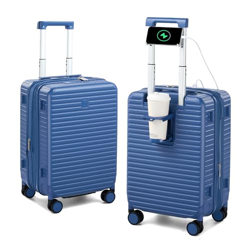 HanTrip 20 Inch Hardside Carry on Luggage with Wheels, Interstellar Blue - color: Interstellar Blue, size: Expandable 20 Inch