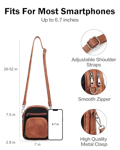 FADEON Small Purses for Women Crossbody Bags, RFID Anti-Theft 4 Card Slots - color: Retro Black With Brown